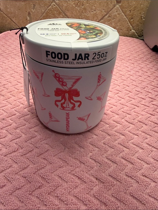 Other - HydroPeak 25oz Stainless Steel Food Jar - White with Pink Martini Print
